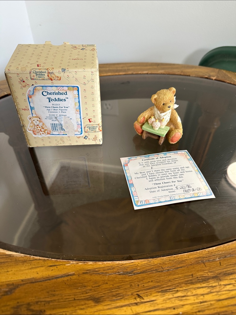Cherished Teddies Yellow Bear with Green Chair Figurine